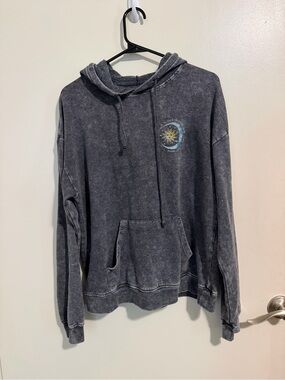 Washed Charcoal Sun Graphic Hoodie Sweatshirt